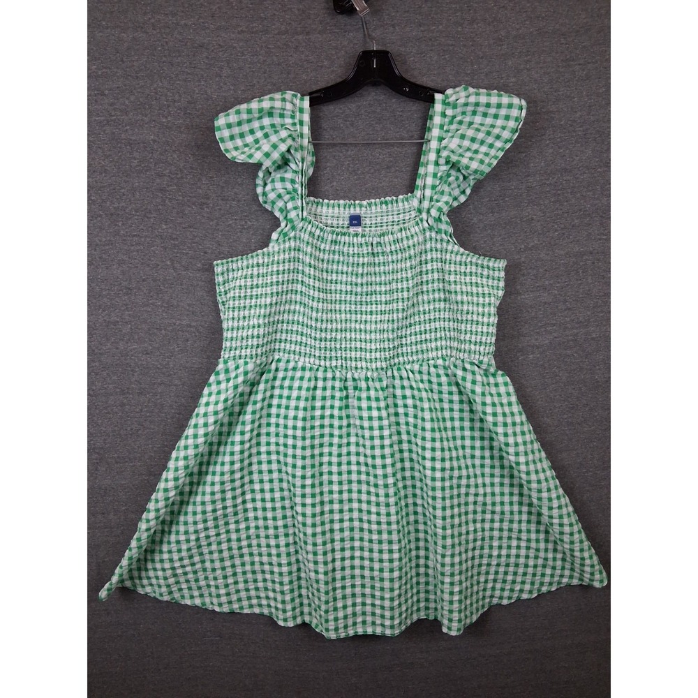 Old Navy Dress 2XL Green Gingham Check Plaid Seersucker Smocked Peasant Ruffle - Picture 1 of 8